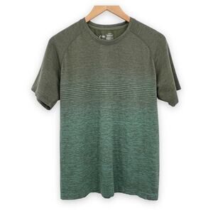 Zyia Active green crew stripe ombré performance athletic short sleeve tee shirt